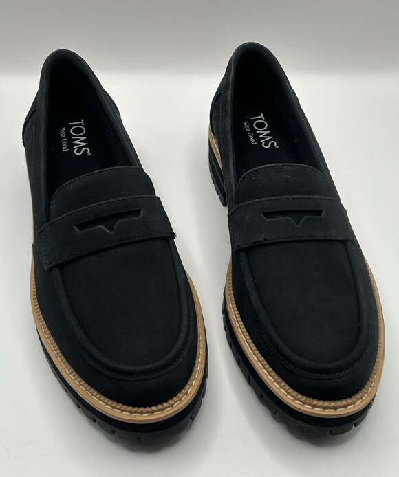 TOMS Shoes - TOMS Darcy Lug Sole Black Leather Penny Loafers